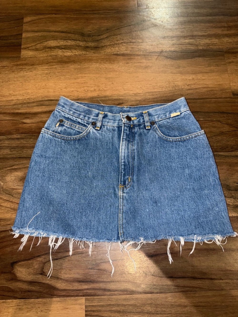 Blue Denim Frayed Hem Mini Skirt